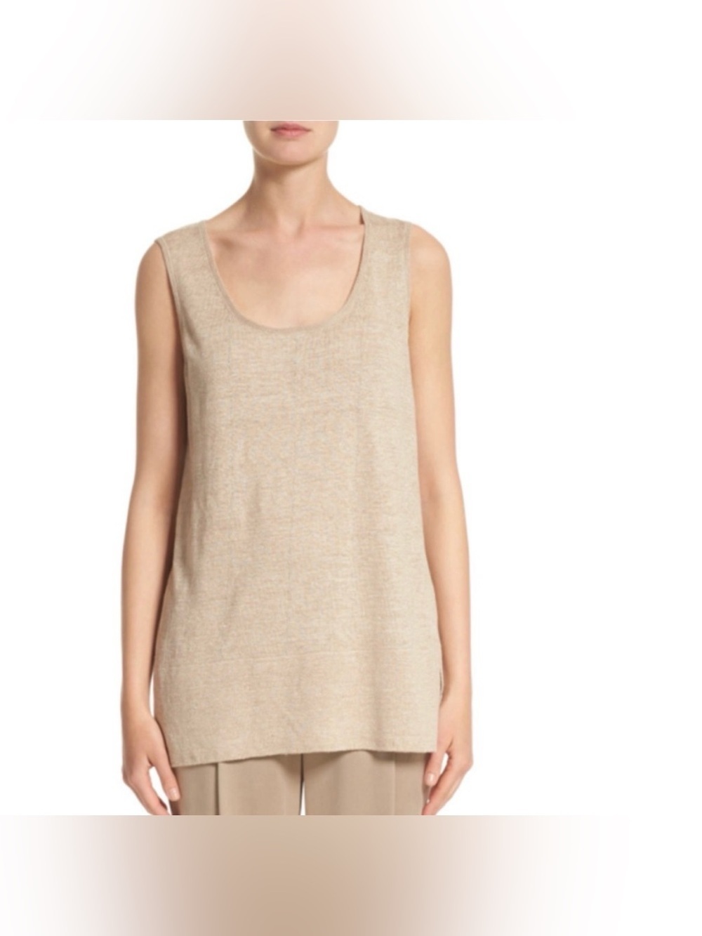 Lafayette 148 New York Scoop Neck Linen Tank in Khaki Melange Size Medium NEW